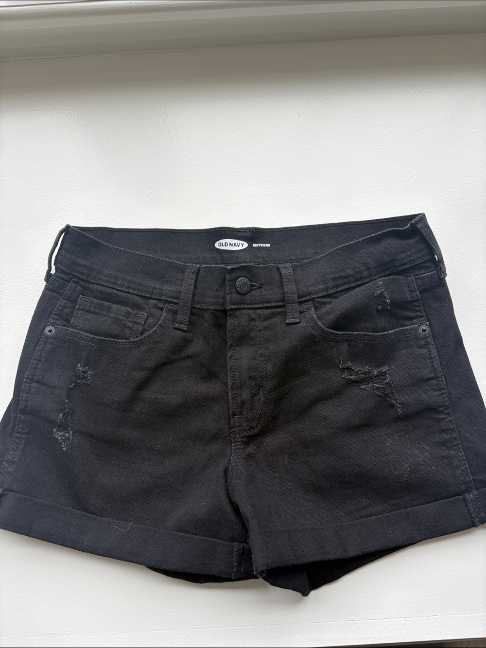 Old Navy Black Distressed Roll-Hem Denim Shorts